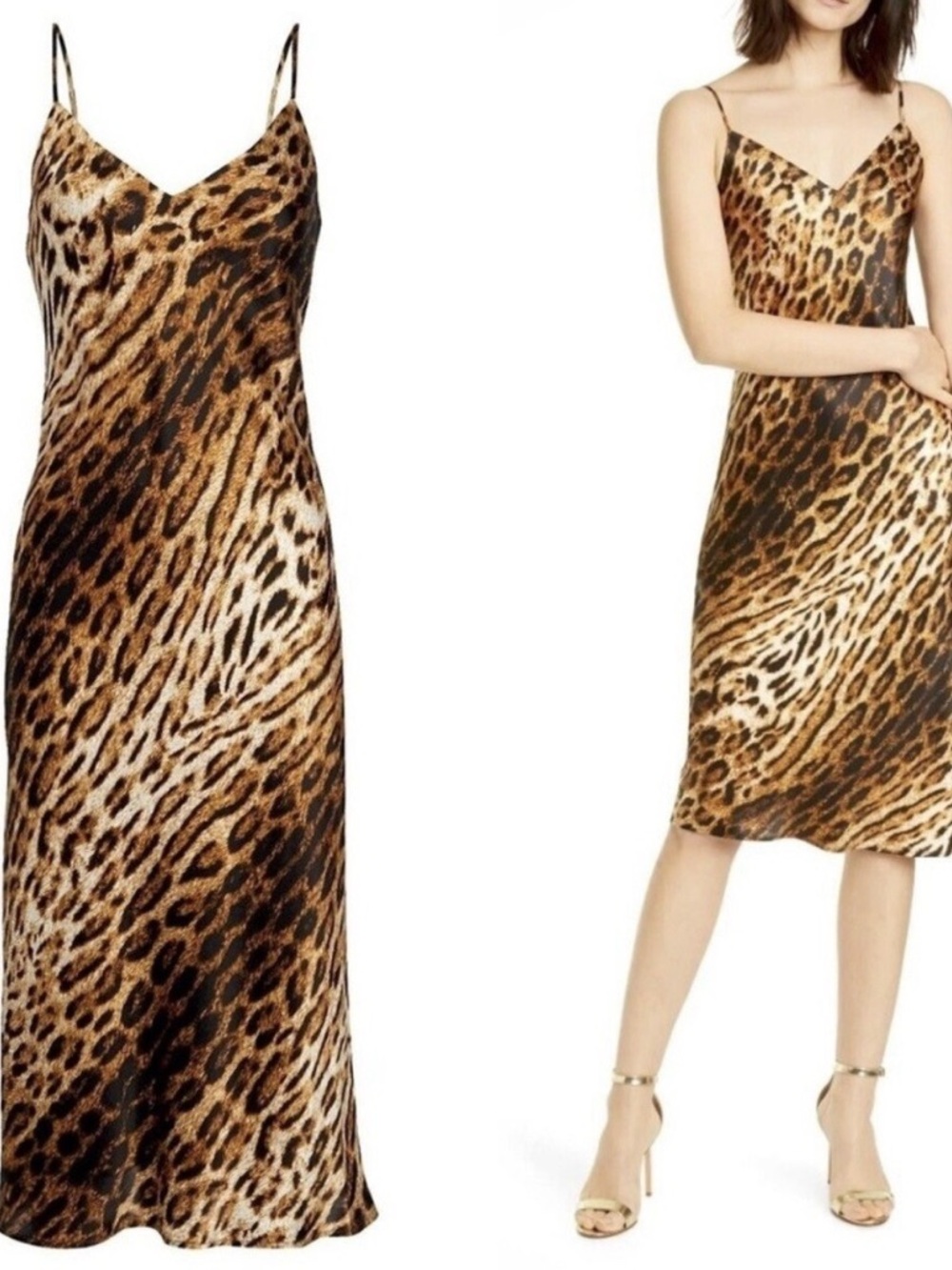 L'AGENCE Leopard Print Slip Dress in Brown and Black